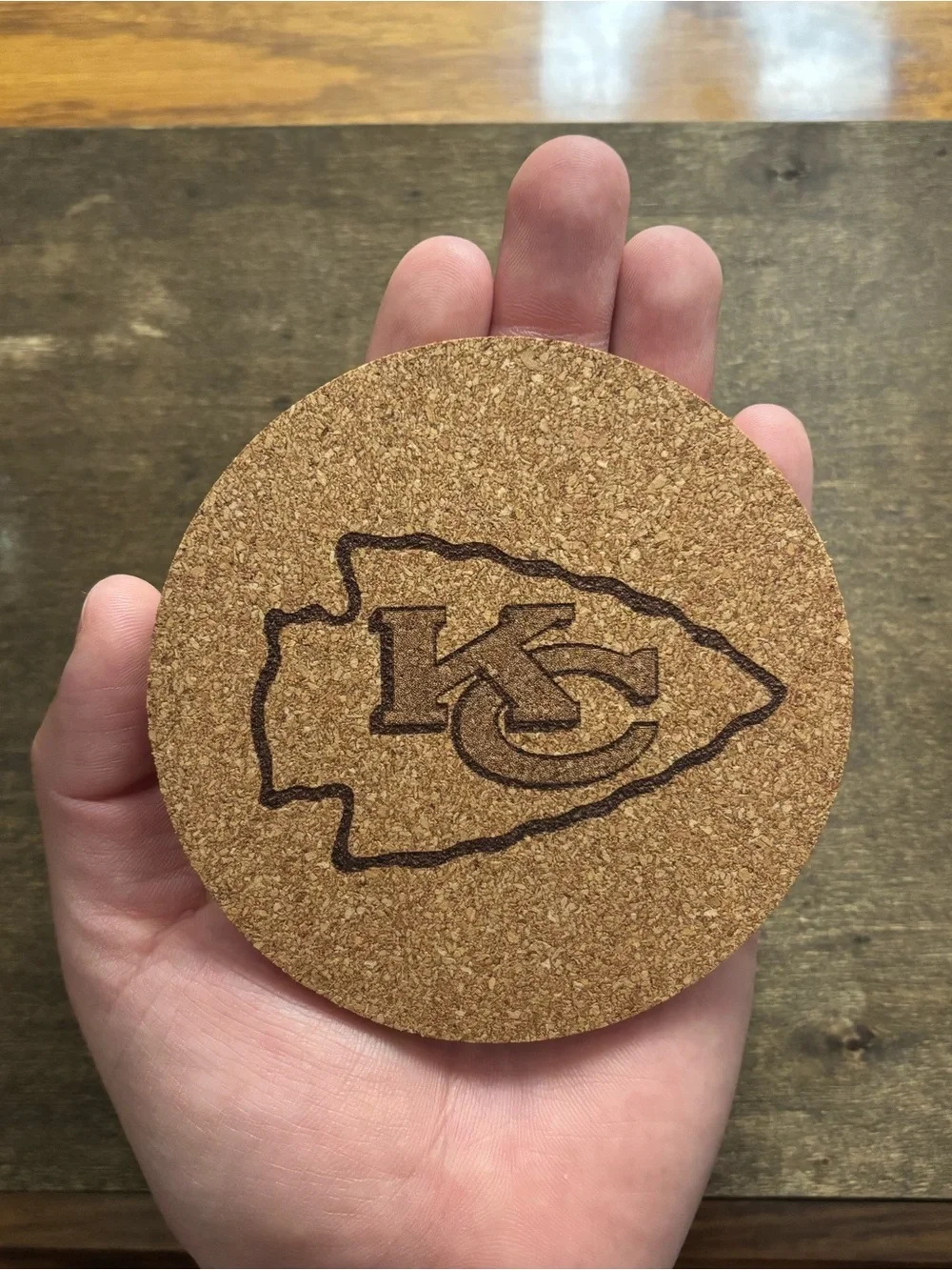 Kansas City Chiefs Logo Laser Engraved Cork Coaster